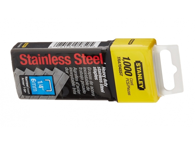 Stanley 1/4" 6mm Heavy Duty Stainless Steel Narrow Crown Staples, 1,000-Count